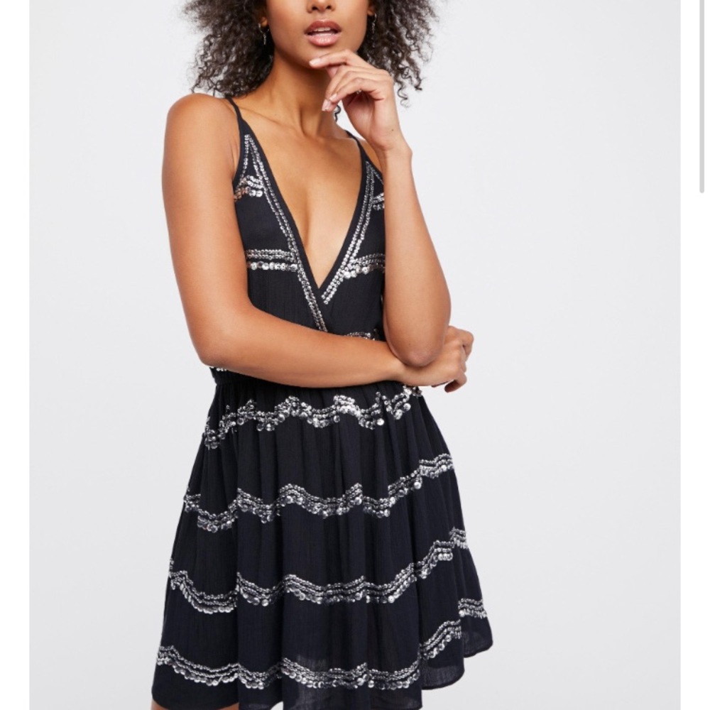 Free People Make It Rain Mini Slip Dress Black XS